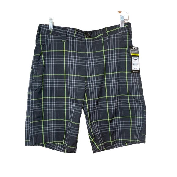New Under Armour Mens Loose Fit Plaid Shorts Sz 32 Polyester Light Heatgear Golf - Picture 1 of 13